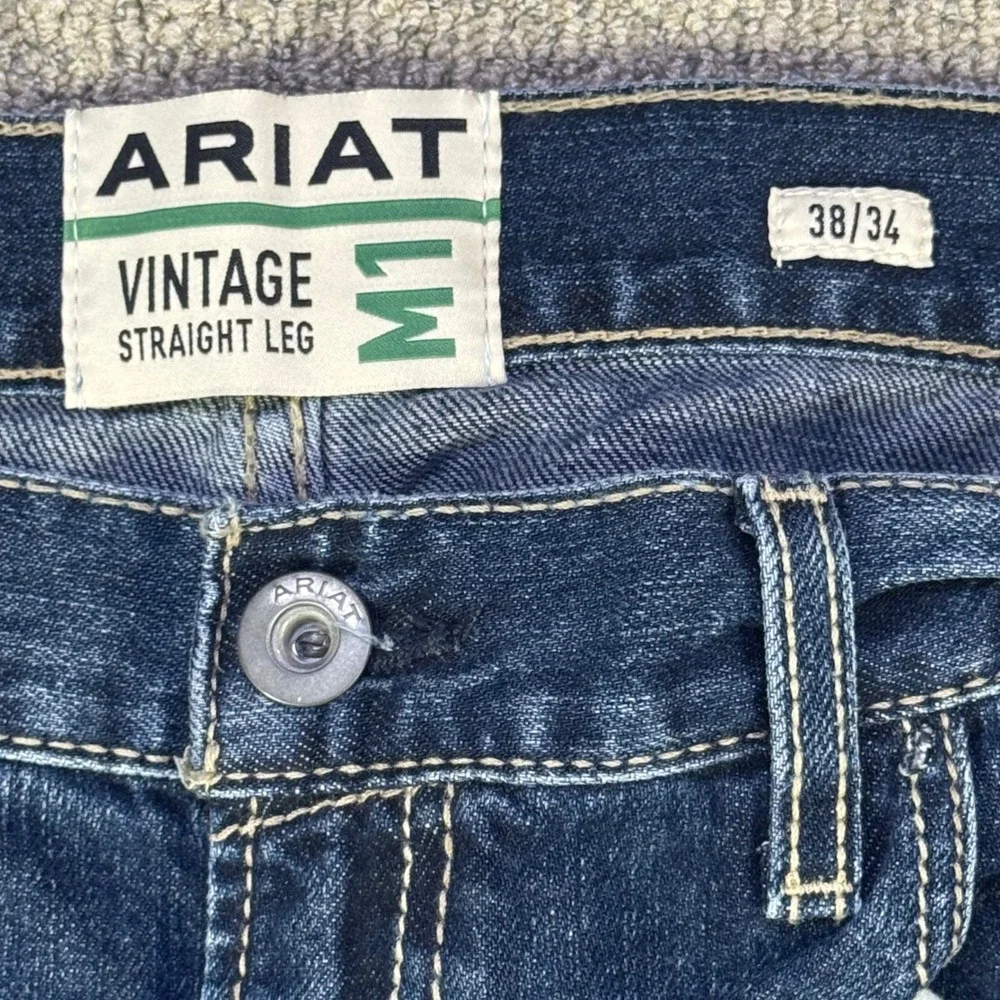 Ariat‎ M1 Vintage Straight Leg Jeans Mens 38x34 Dark Wash Western Denim NWT